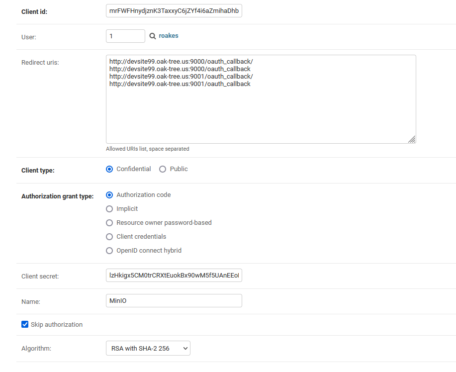 Acorn SSO: MinIO OpenID Application Settings (version 0.1)