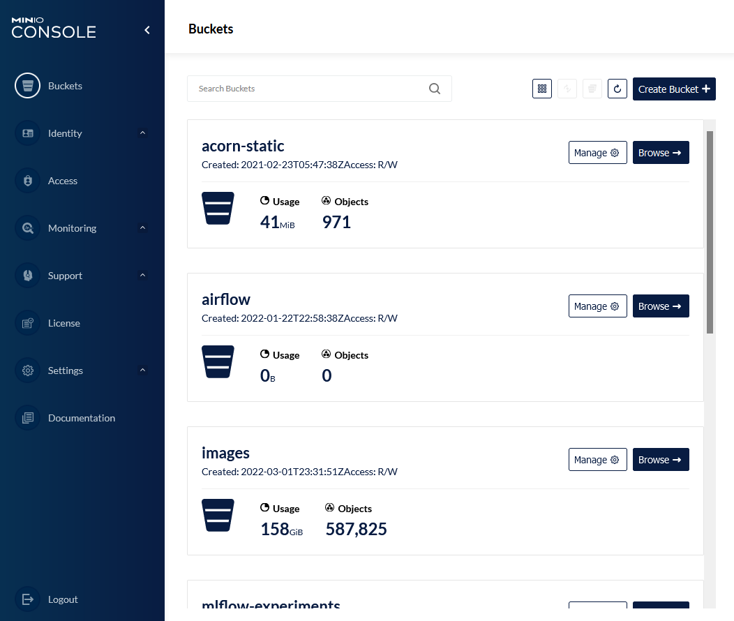 Acorn SSO Test Step 3: Redirect to MinIO Console