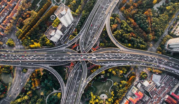 Aerial View of an Overpass at Rush Hour