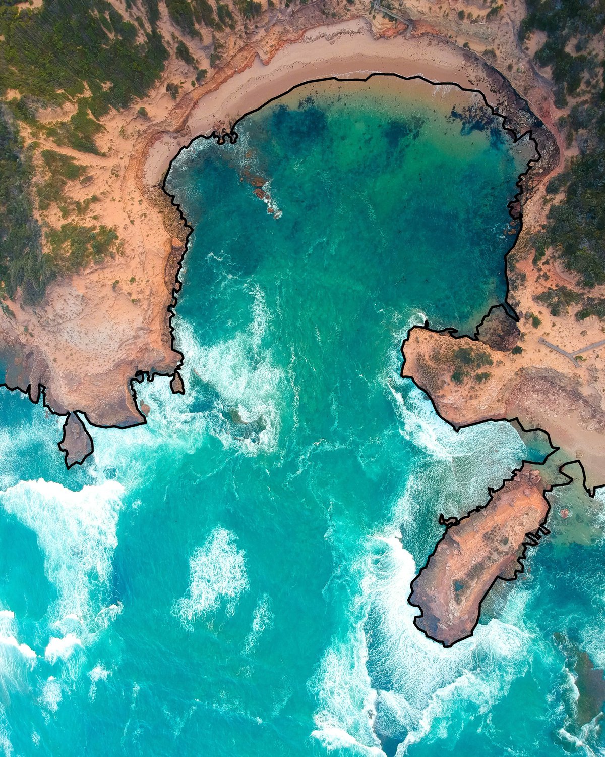 Aerial Photo of Aerial Coastine with Edge Detection Mask