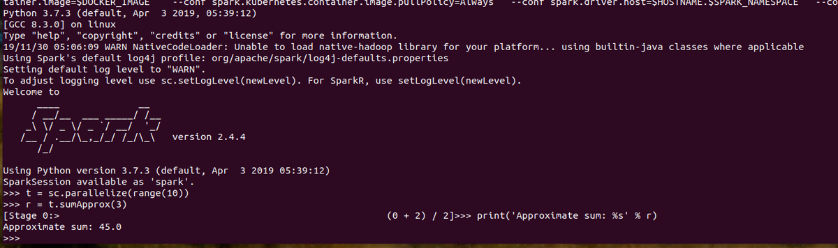 Figre: PySPark Shell in Kubernetes
