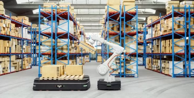 Robotics working in a warehouse
