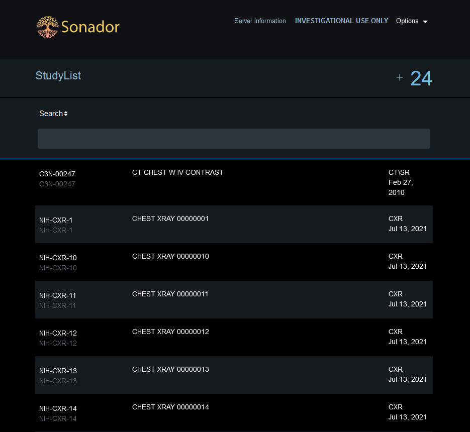 Hello Sonador AI (version 0.3) / Chest X-Ray: Patient List