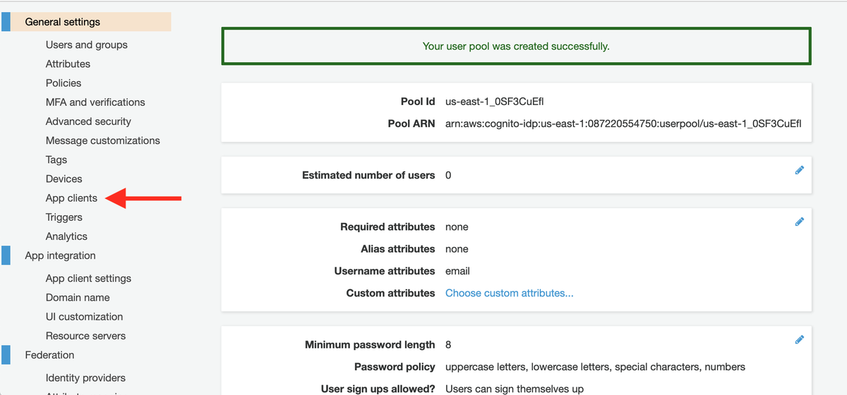 Sonador 0.2 Auth: AWS Cognito Navigation for "App Clients"