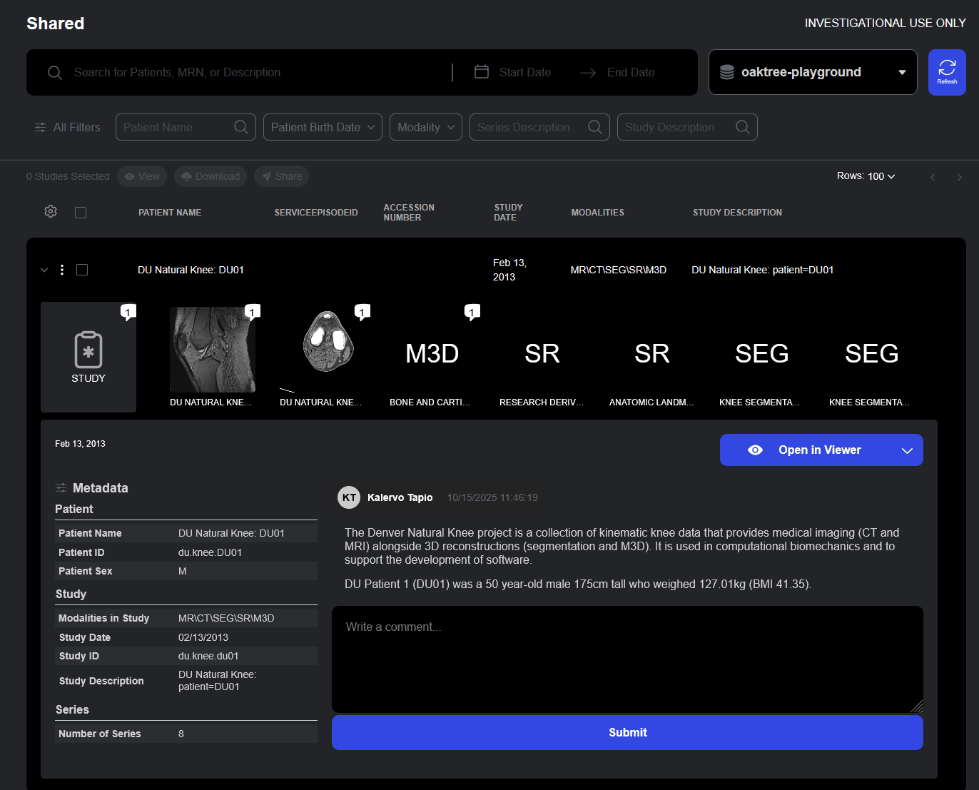 Sonador 0.4 Collaboration: Shared Studies Panel