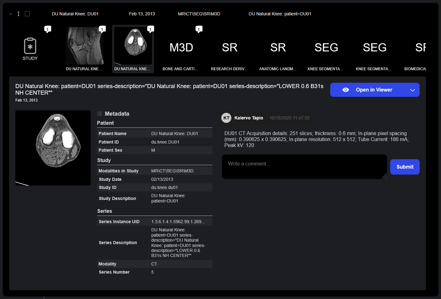 Sonador 0.4 Studylist: Drawer with series metadata and comments