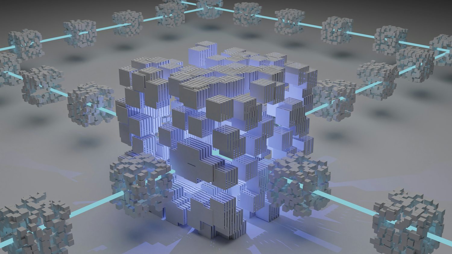 Abstract stepped forms rendered in soft gradient tones